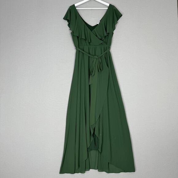 Baltic Born Katya Ruffle Dress Womens XL Green Faux Wrap Maxi Belted Formal - Picture 2 of 15